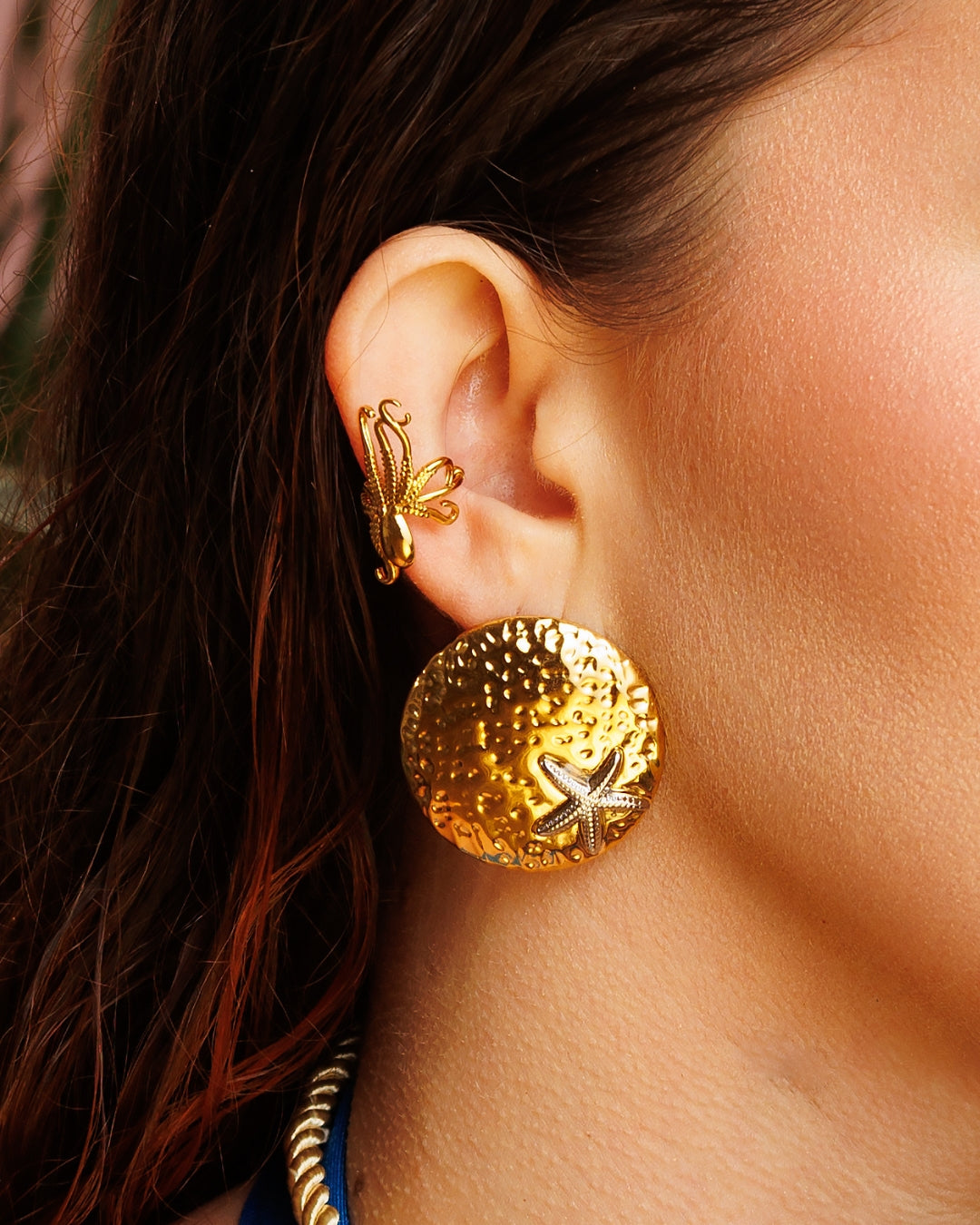 Aretes de círculo con estrella de mar