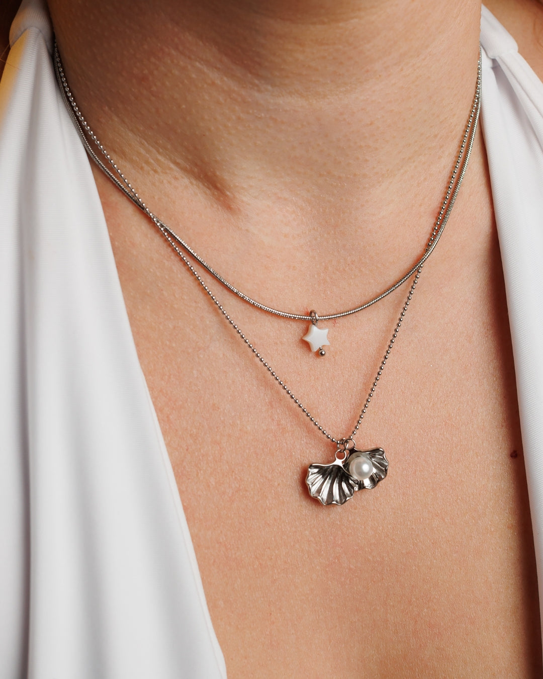 Collar doble con concha, perla y estrella