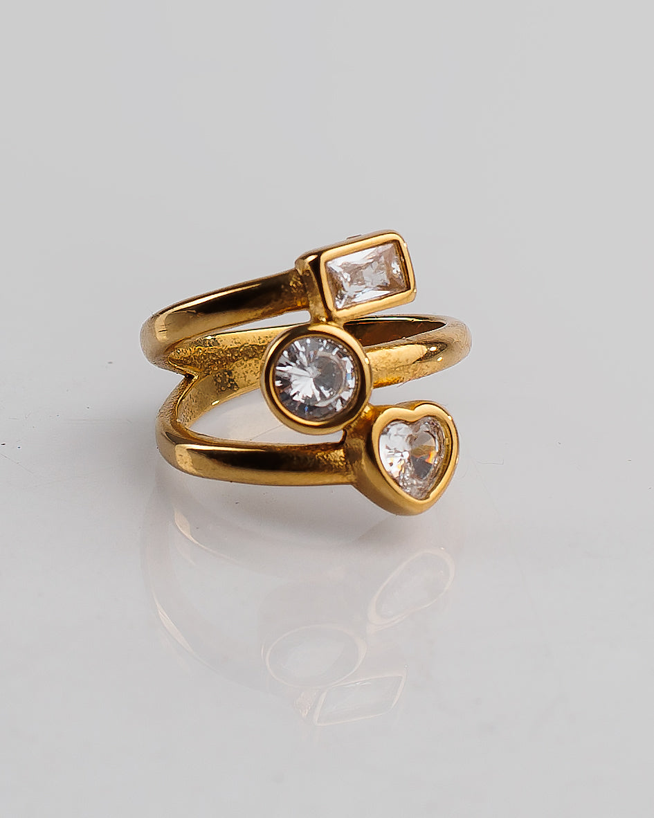 Anillo con corazón, círculo y rectángulo