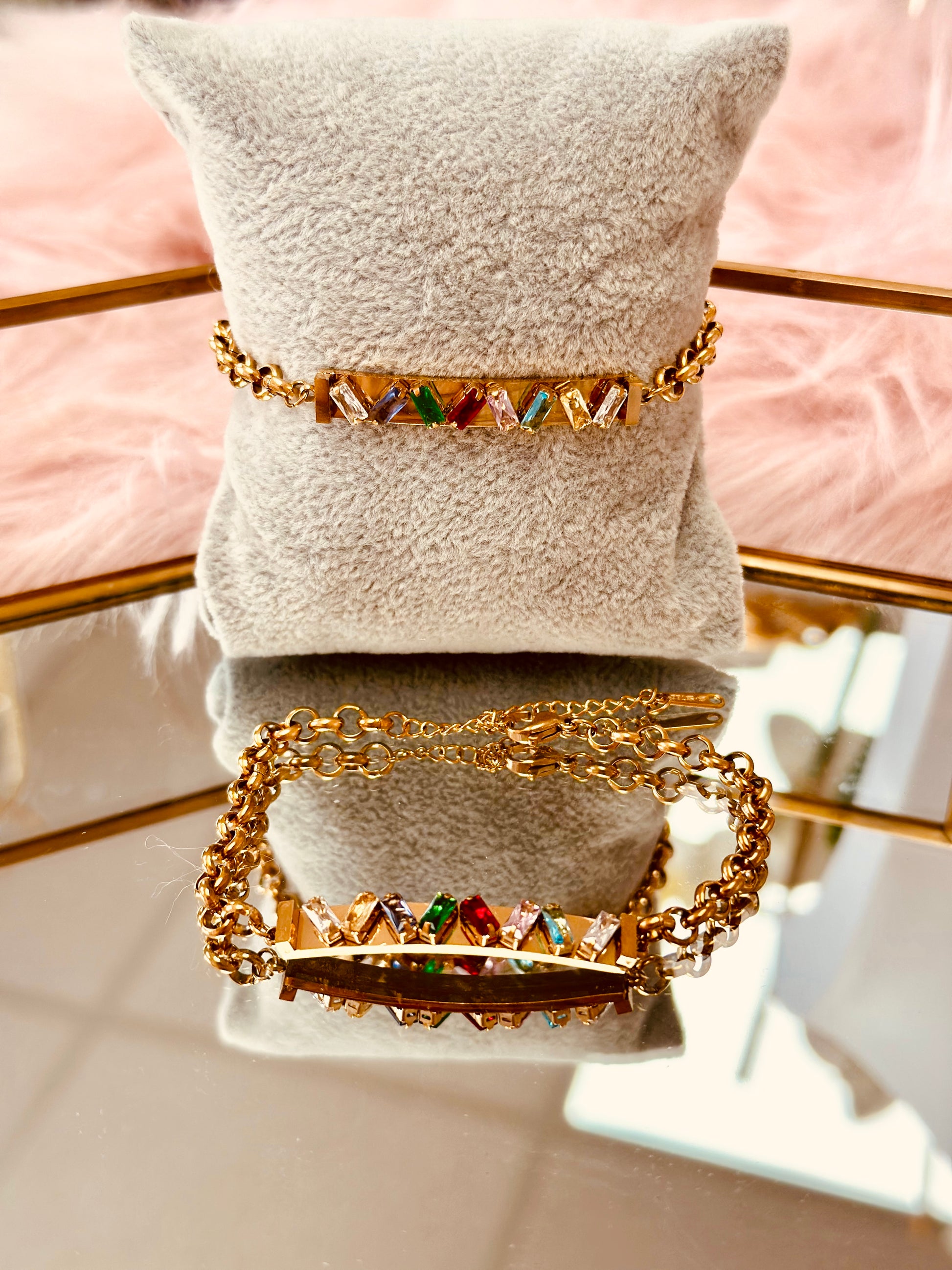 Pulsera de eslabones con piedras zirconias de colores