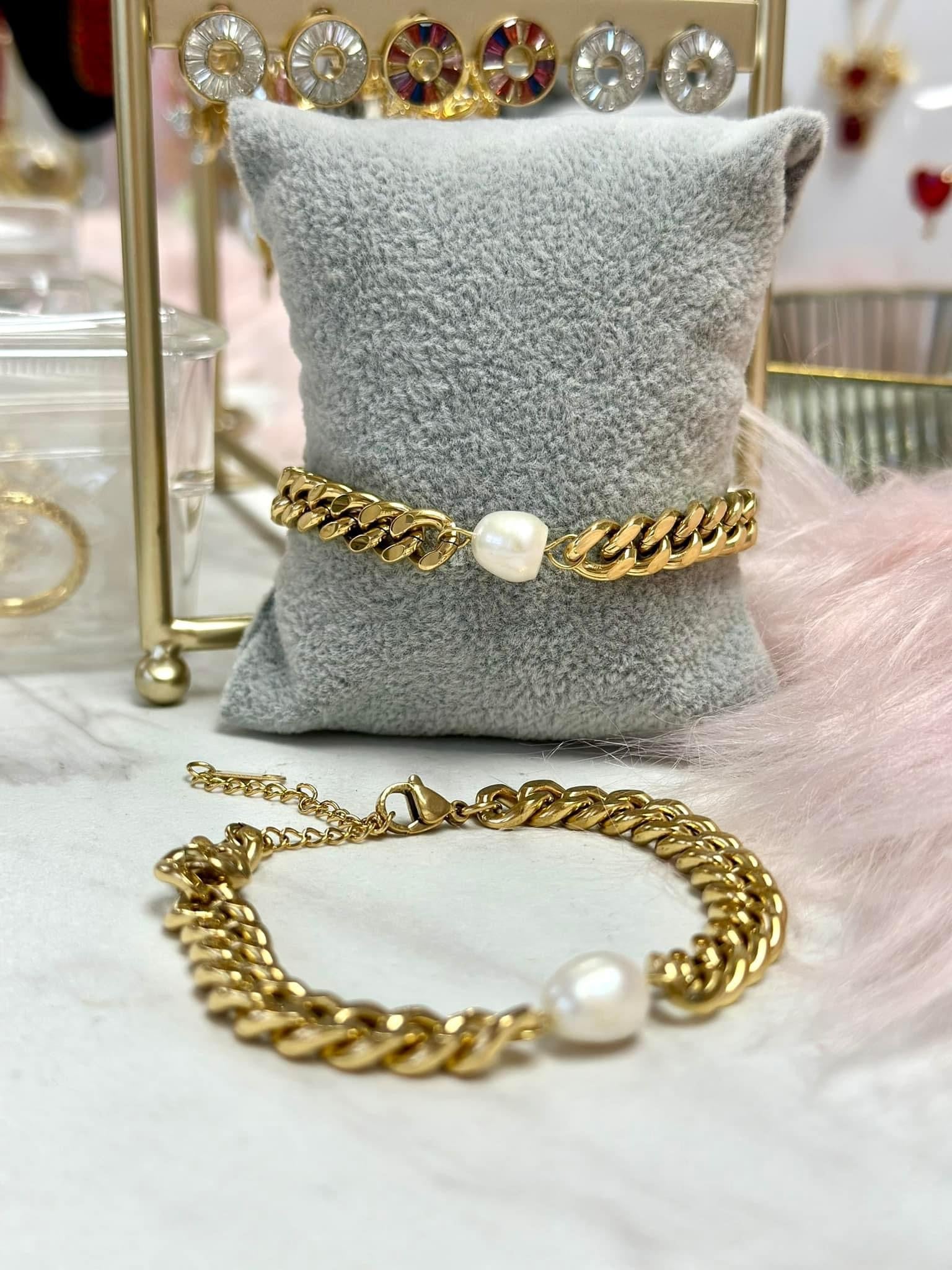 Pulsera de eslabonas de perlas de agua dulce