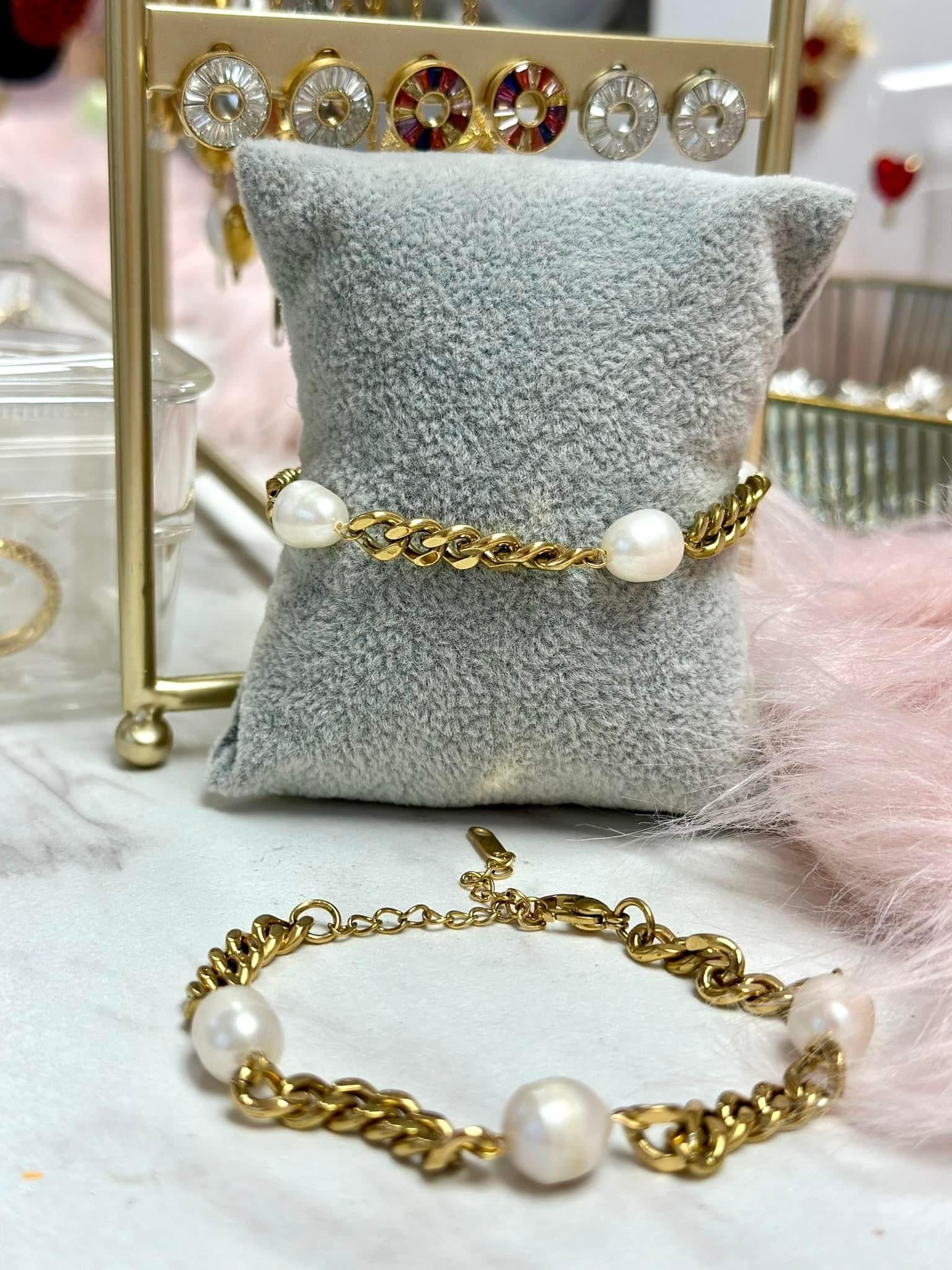 Pulsera de eslabones perlas de agua dulce