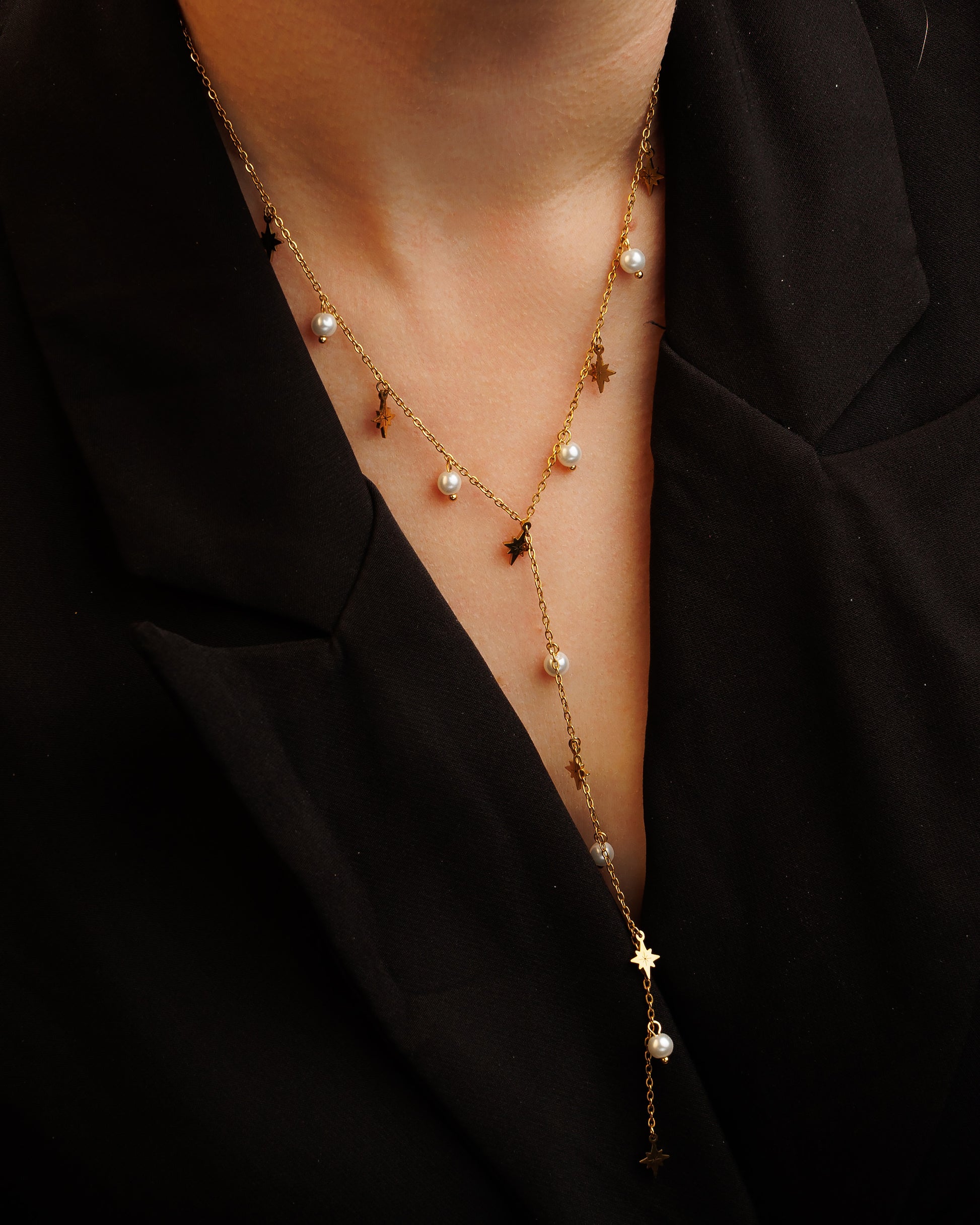 Collar de estrella y perla en Y