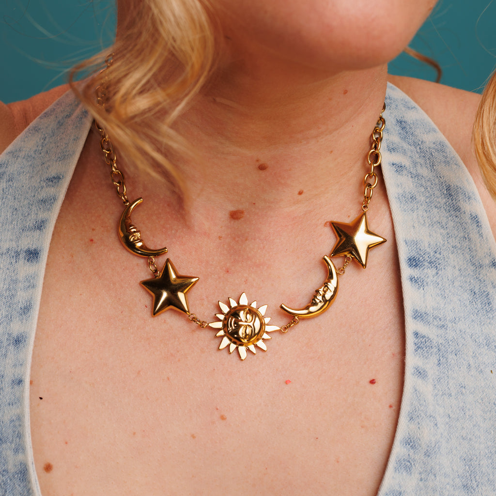 Collar chunky de sol, luna y estrella
