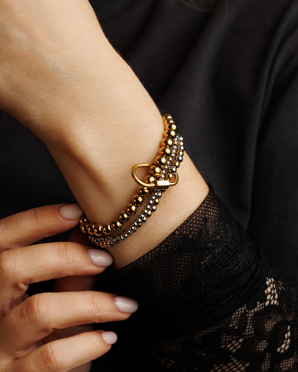 Pulsera triple militar plata y dorado