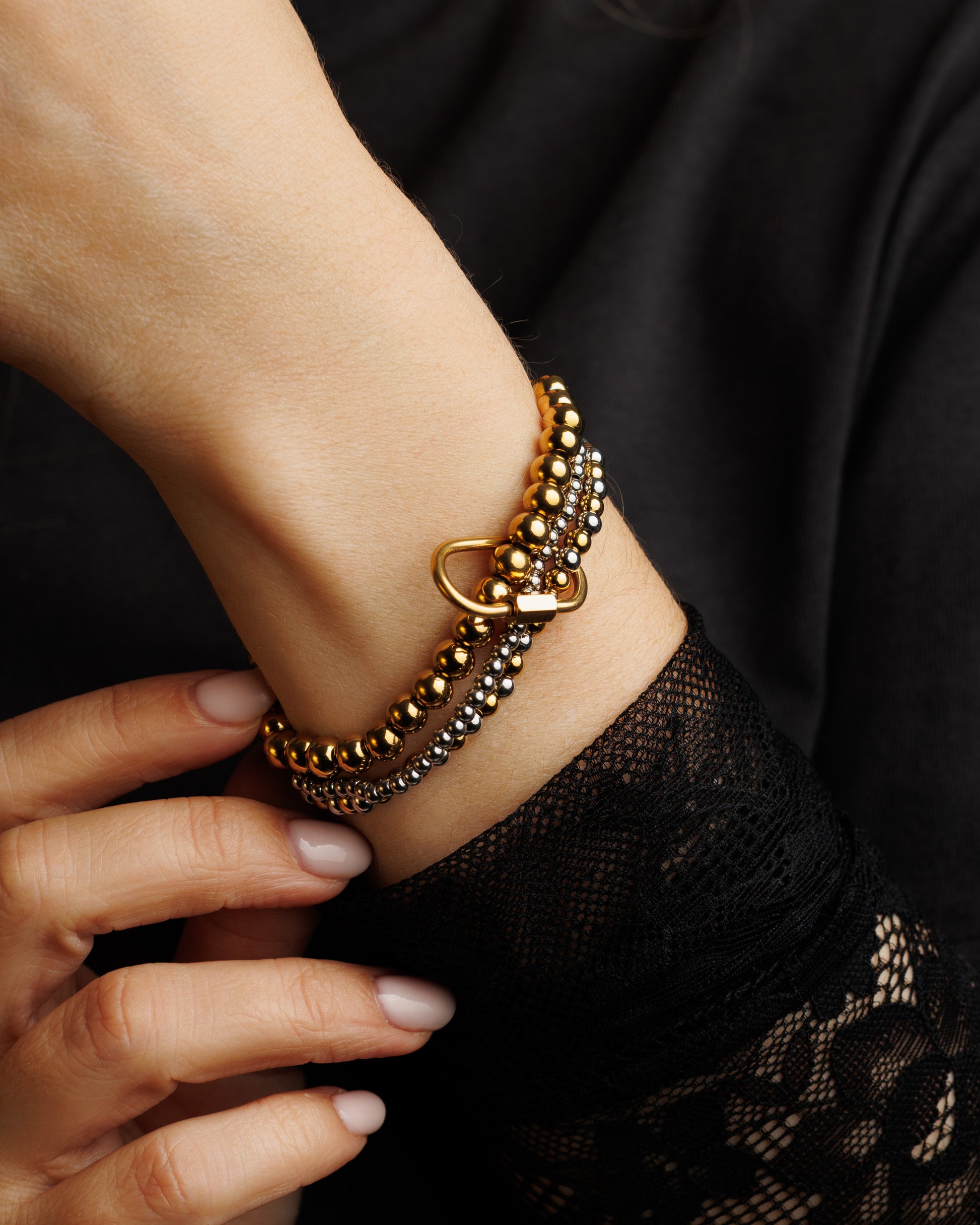Pulsera triple militar plata y dorado