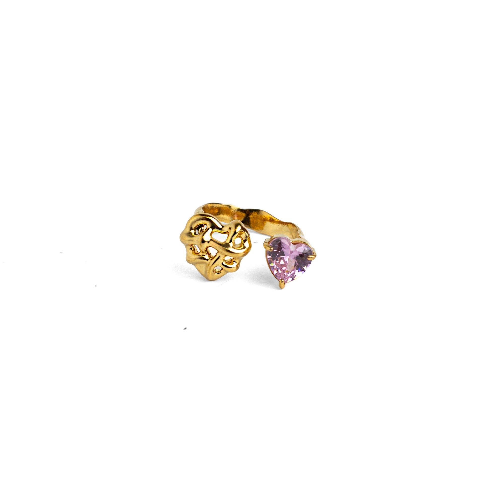Sortija de corazón con zirconia rosada