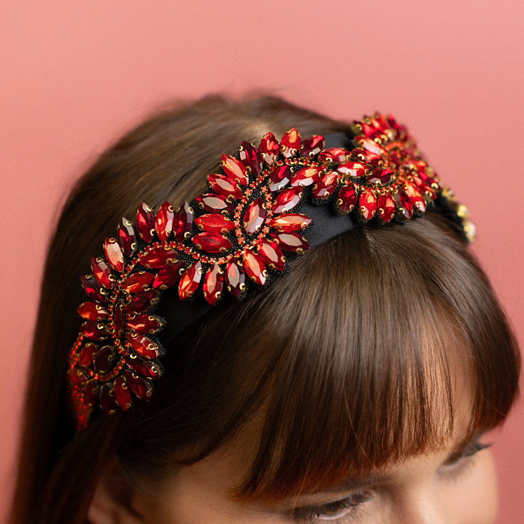 Diadema premium con cristales rojos