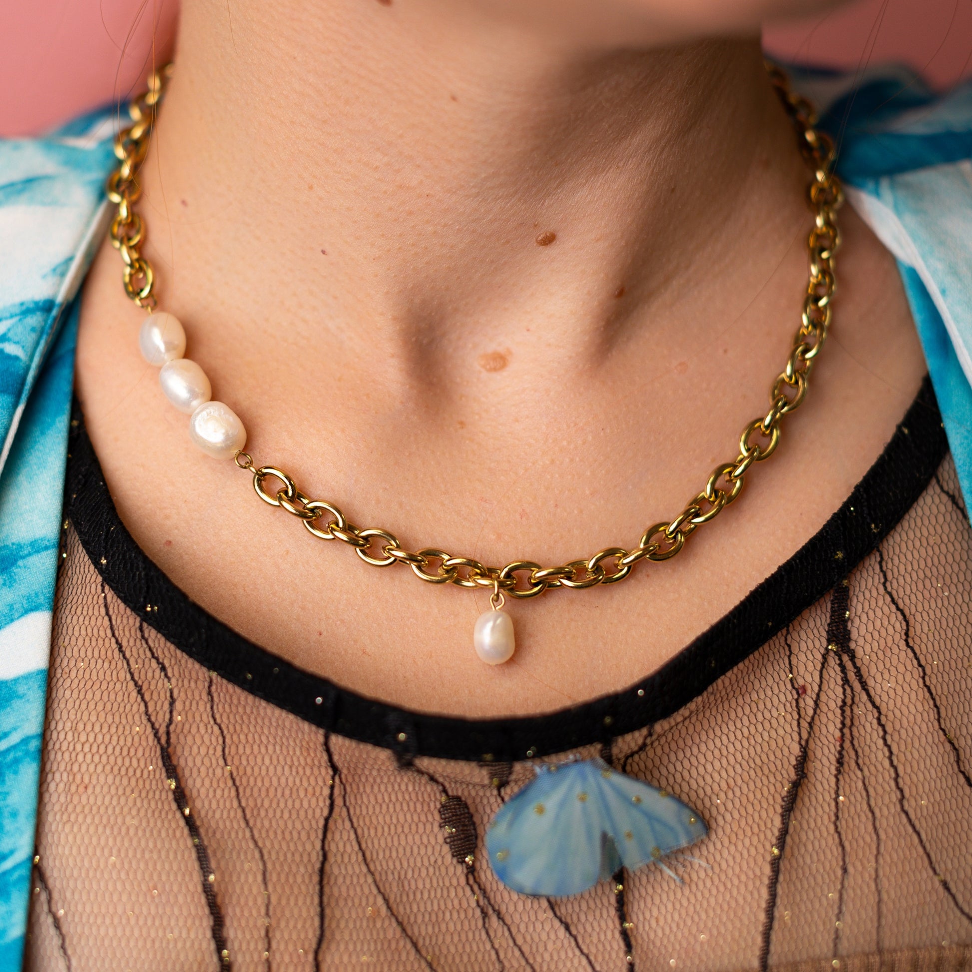 Collar eslabones de perlas de agua dulce